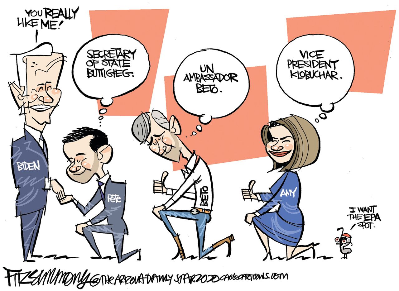 Political Cartoon U.S. Joe Biden Pete Buttigieg Amy Klobuchar Beto O&amp;#039;Rourke democratic primaries endorsements