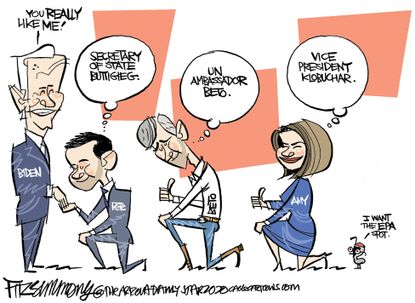 Political Cartoon U.S. Joe Biden Pete Buttigieg Amy Klobuchar Beto O'Rourke democratic primaries endorsements