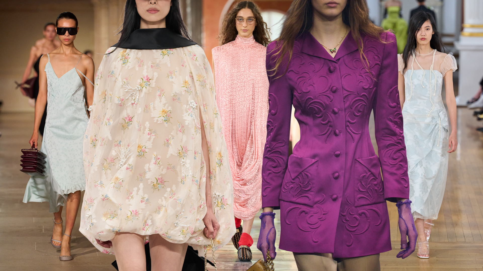 spring 2026 florals at Victoria Beckham, Dior, Louis Vuitton, Valentino, and Simone Rocha