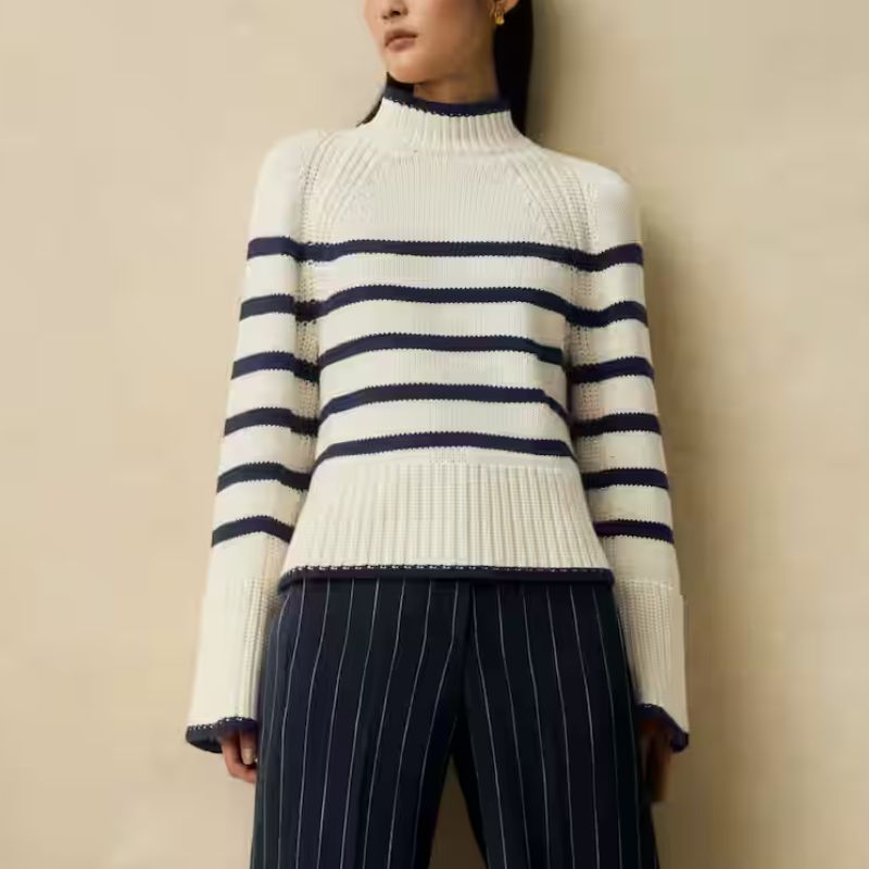 Chunky Cotton Merino High Neck Jumper on model