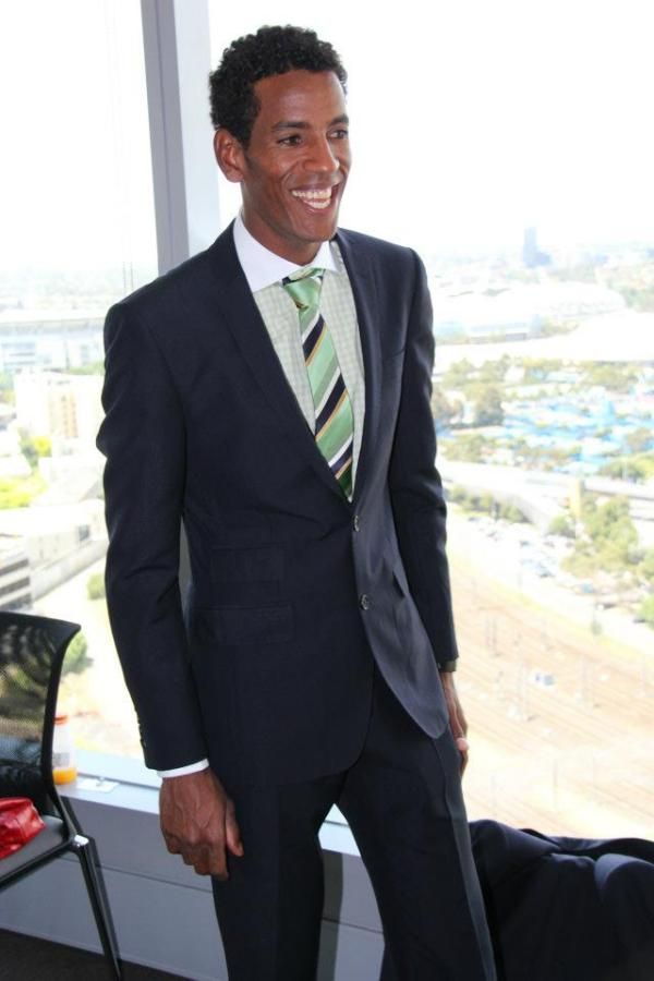 Daniel Teklehaymanot looking fly in his GreenEdge suit