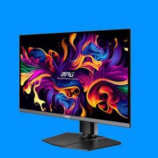 High refresh rate gaming monitors on colourful backgrounds.
