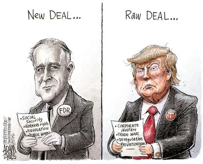 Political cartoon U.S. Donald Trump FDR dealmakers