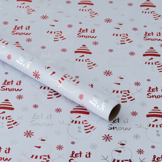White wrapping paper with red snowman pattern