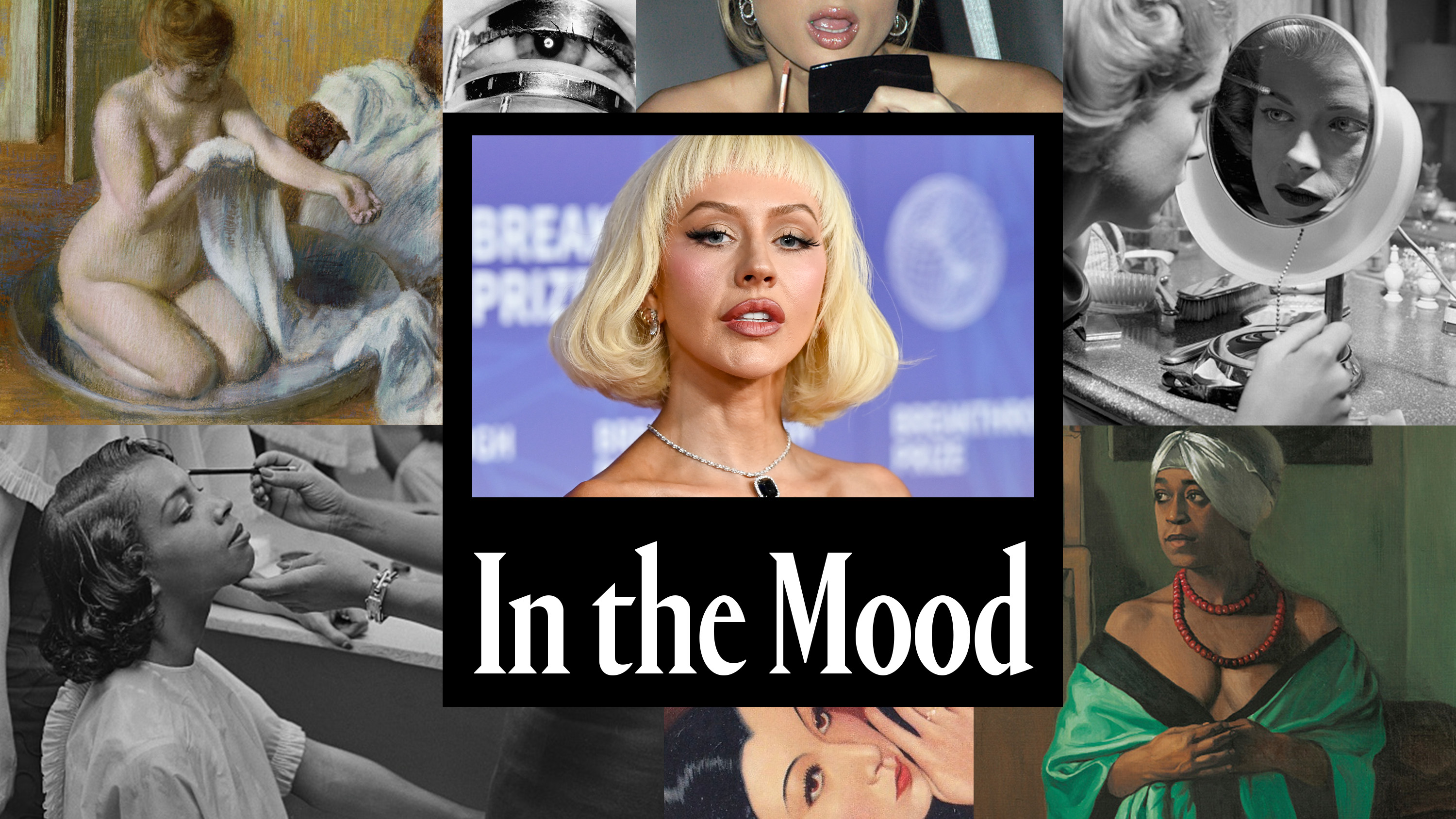 Christina Aguilera in an In the Mood Collage with photos of women in black and white and in color