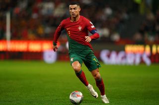 Cristiano Ronaldo of Portugal in action during the Group J - UEFA EURO 2024 European Qualifiers match between Portugal and Iceland at Estadio Jose Alvalade on November 19, 2023 in Lisbon, Portugal. (Photo by Gualter Fatia/Getty Images)