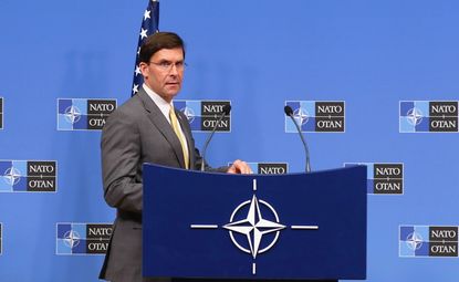 BRUSSELS, BELGIUM - FEBRUARY 13: U.S Secretary of Defense Mark Esper holds a press conference as part of NATO Defense Ministers' Meeting in Brussels, Belgium on February 13, 2020. (Photo by D