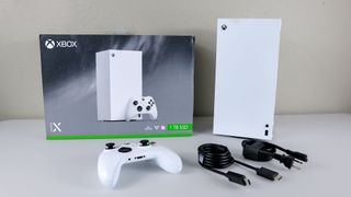 The Xbox Series X Digital Edition unboxed on a desk