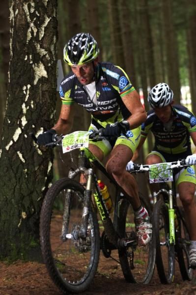 Jose Antonio Hermida and a teammate lead at the Bike Vysocina Festival