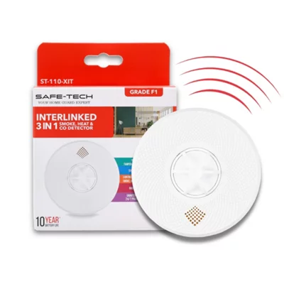 Safe-Tech Interlinked 3 in 1 Multi Sensor Fire Alarm, Smoke, Heat and Carbon Monoxide, With 10 Year Tamper-Proof Battery