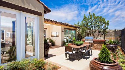 Backyard patio with light paving