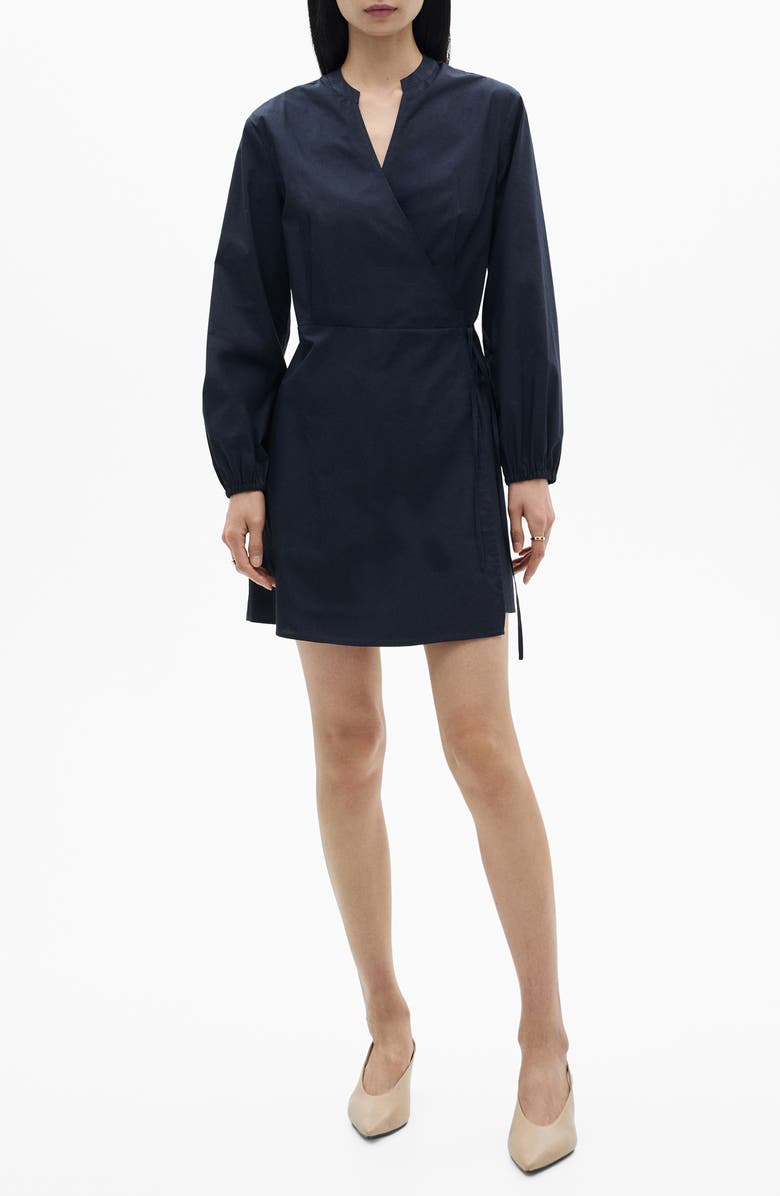 Long Sleeve Cotton Wrap Minidress