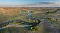 Aerial view of the beautiful waterways and lagoons of the Okavango Delta