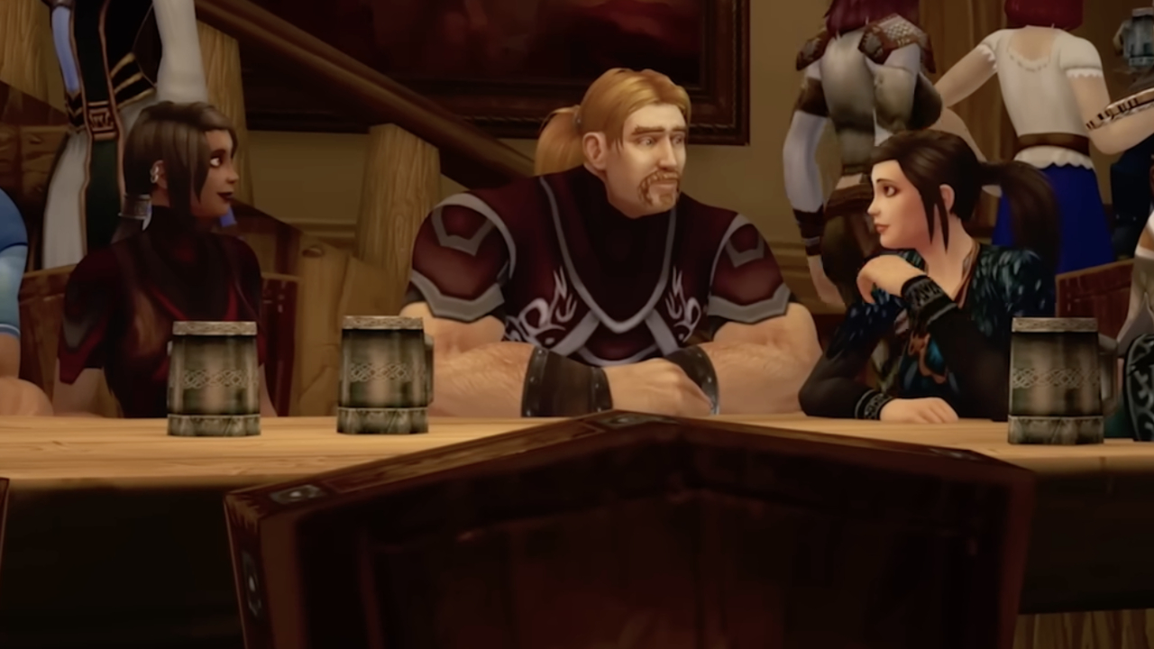 Reike, Ibelin, and Rumor are talking in a tavern in World of Warcraft