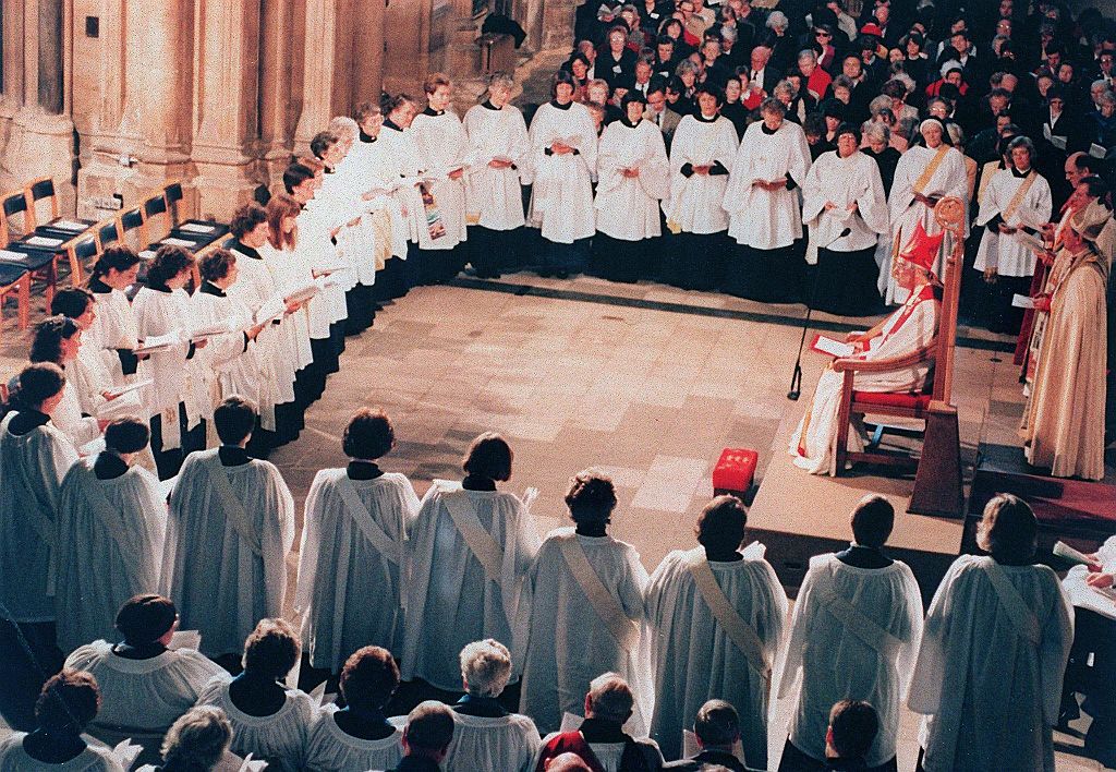 Women Deacons are waiting to be ordained in to a church of England on 12 march 1994 inside the Bristol cathedral