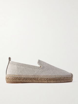 Flat Metallic Stretch-Knit Espadrilles