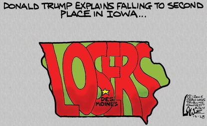 Political cartoon U.S. Donald Trump 2016 Iowa