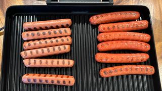 Impossible hot dog on grill
