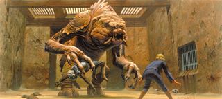 Star Wars art: a man fights a huge monster