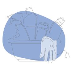 illustration of cleaning products on blue background