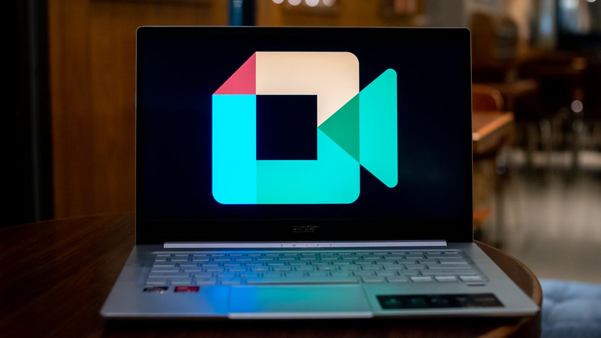 Google Meet logo on laptop