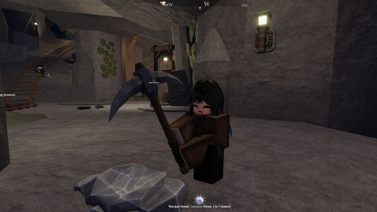 A character in The Forge that's holding a pickaxe and mining for a Stone.