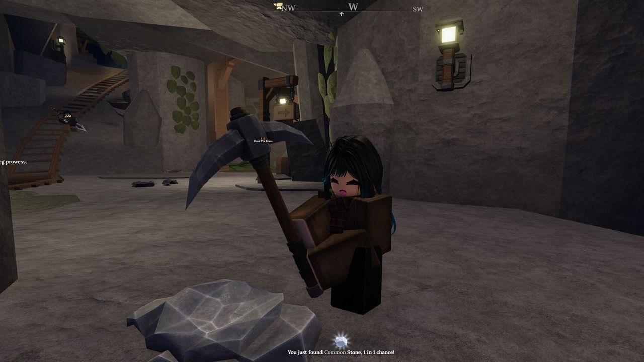 A character in The Forge that's holding a pickaxe and mining for a Stone.
