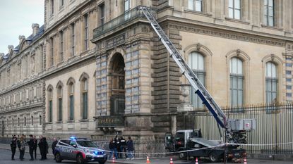 Paris police inspect bucket elevator used to look royal jewels from the Louvre