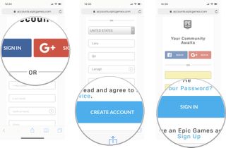 Sign up with Facebook, Google, or enter your email and password, then tap create account, then tap sign in