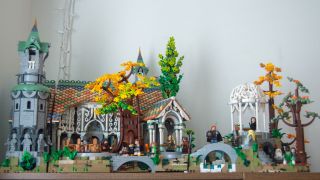 A wide shot of the Lego Rivendell Lego Set. 