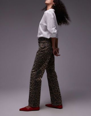 Topshop Longline Straight Leg Leopard Print Pants in Multi