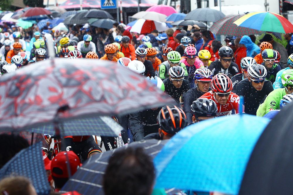 Another day for umbrellas at the Giro.