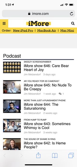 iMore Show podcast shown on Apple's Safari on IOS