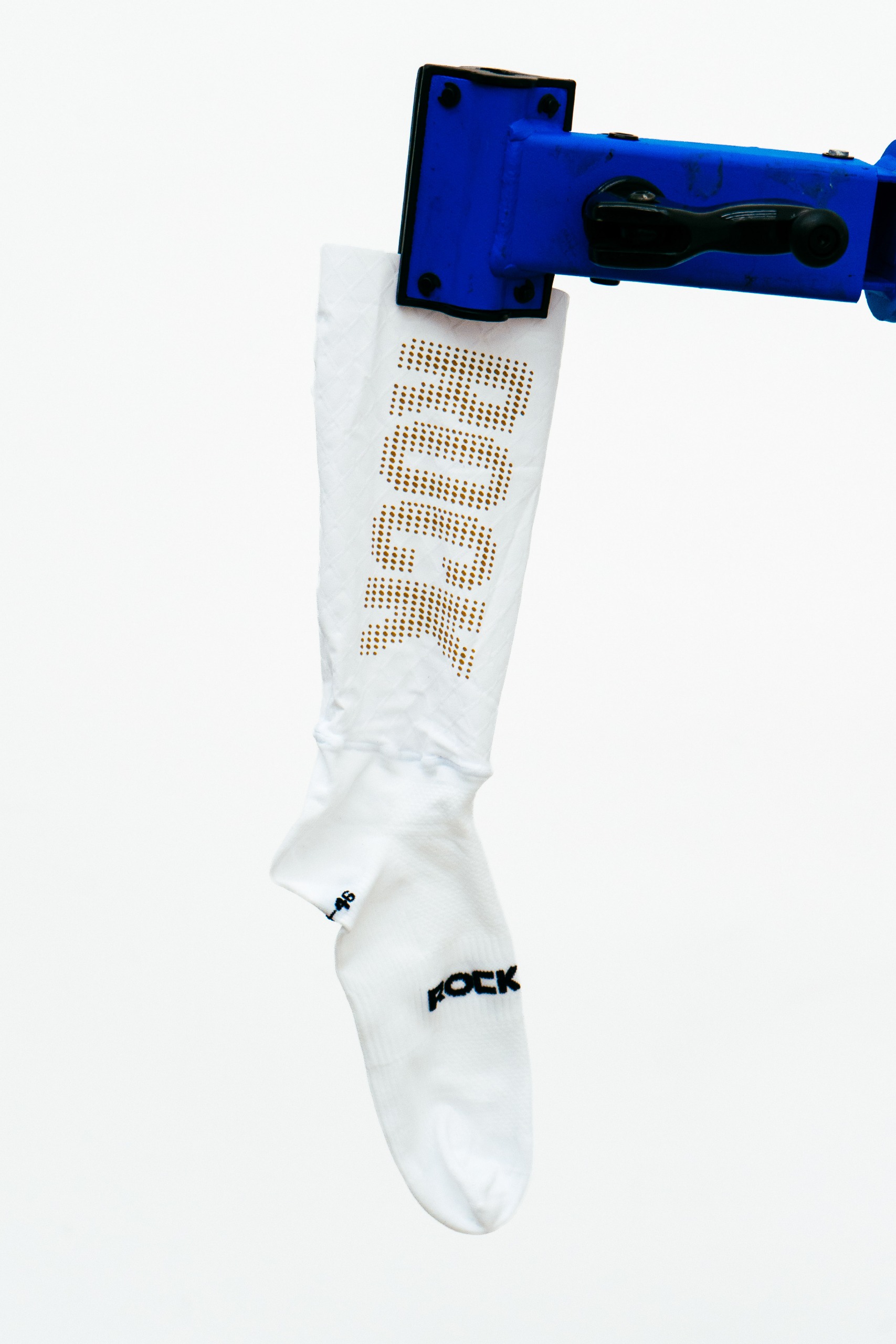 A close up shot of some socks being tested in the wind tunnel
