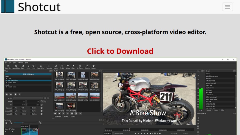 Shotcut website screenshot (August 2025).