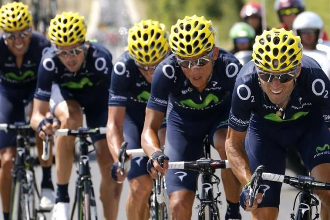 Despite having nearly his entire Movistar team to assist him, Alejandro Valverde never caught back to the yellow jersey group after a wheel change and saw his overall podium hopes disappear.