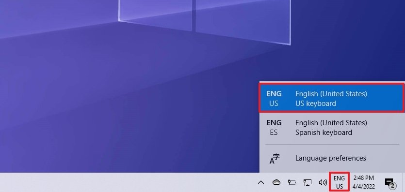 Windows 10 change keyboard layout from taskbar