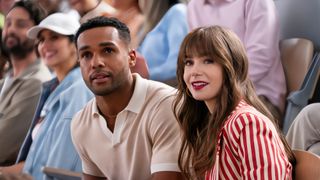 (L to R) Lucien Laviscount as Alfie, Lily Collins as Emily in Emily in Paris season 4