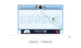 Google Doodle featuring a skater traversing an ice rink