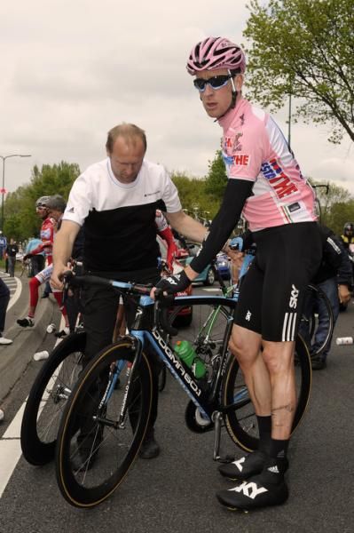 Bradley Wiggins (Team Sky) picks himself up after a crash during the stage
