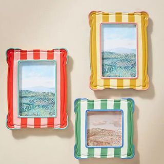Three colorful striped picture frames from Anthropologie