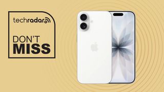 Apple iPhone 17 on yellow background with don't miss text overlay