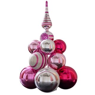 Pink glass ball tabletop wooden cluster