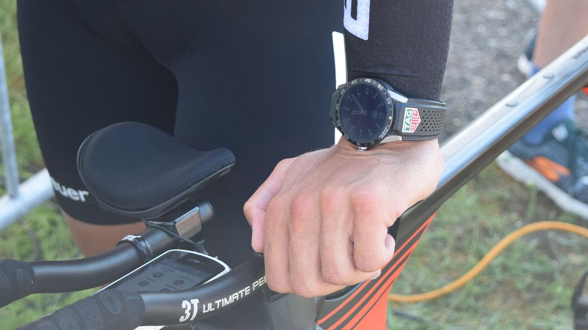 Greg Van Avermaet and his BMC Racing teammates wear watches from their sponsor TAG Heuer for podium presentations