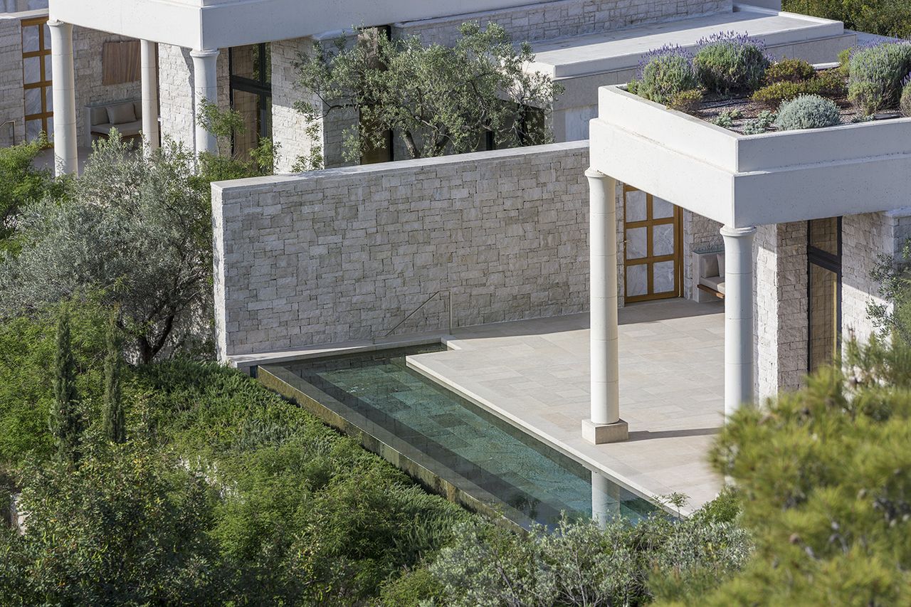 view of amanzoe villa and context