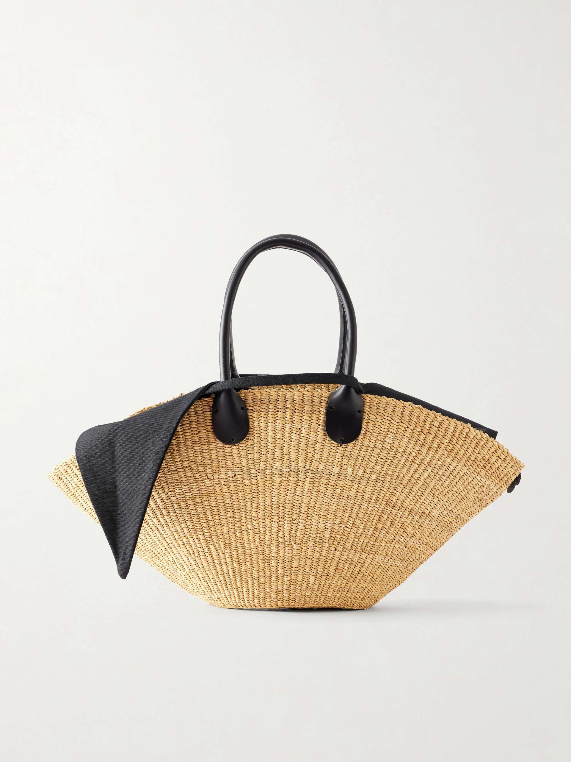 Sophia Leather-Trimmed Raffia Tote
