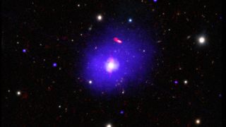 small bright quasar surrounded by purple cloud