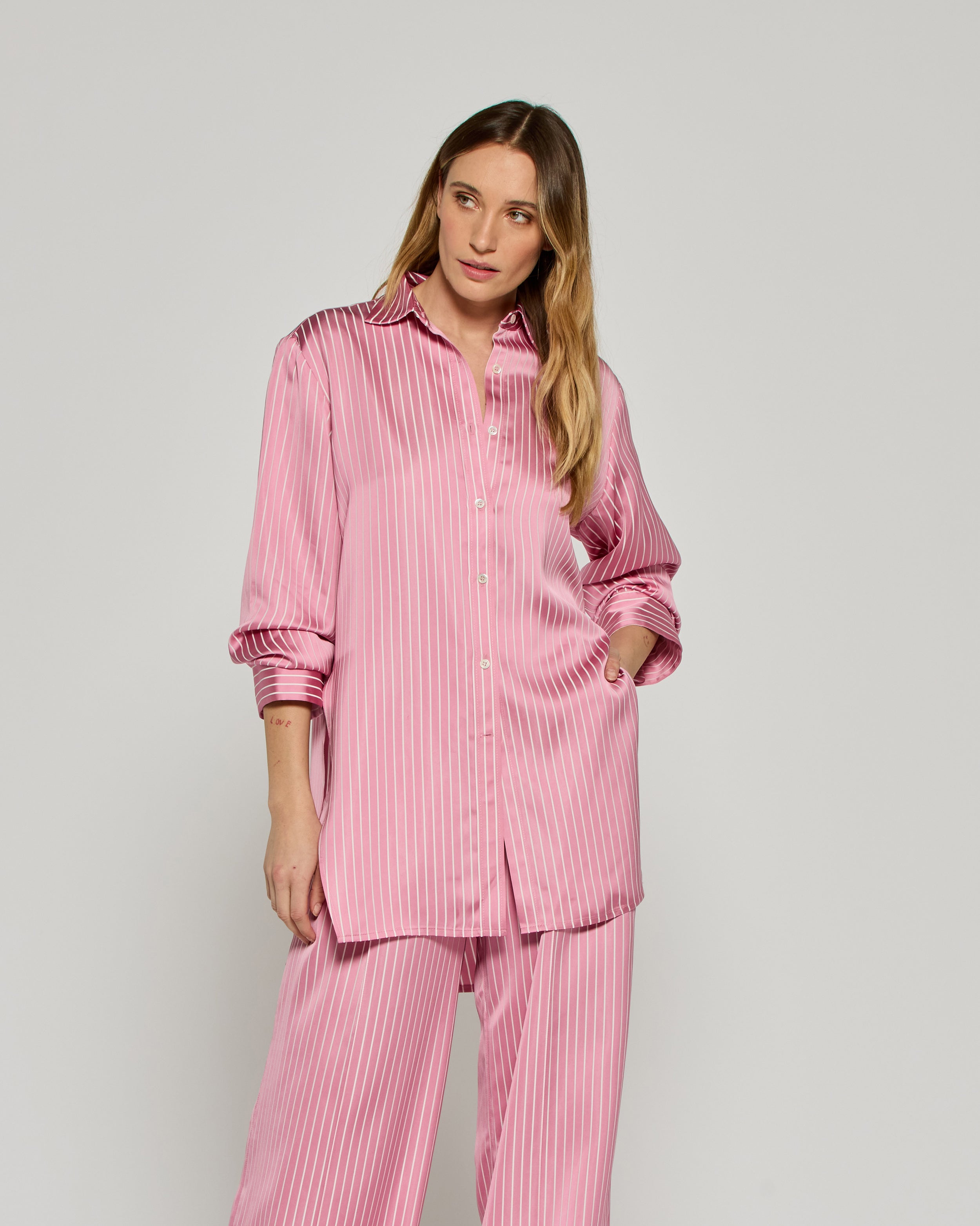 Serena Bute London Satin Stripe George Shirt - Pink for Women Ladies