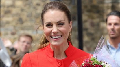 Kate Middleton, Duchess of Cambridge, smiles during a visit to Cardiff Castle