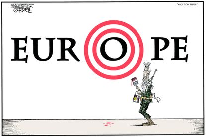Editorial cartoon World Europe Bullseye